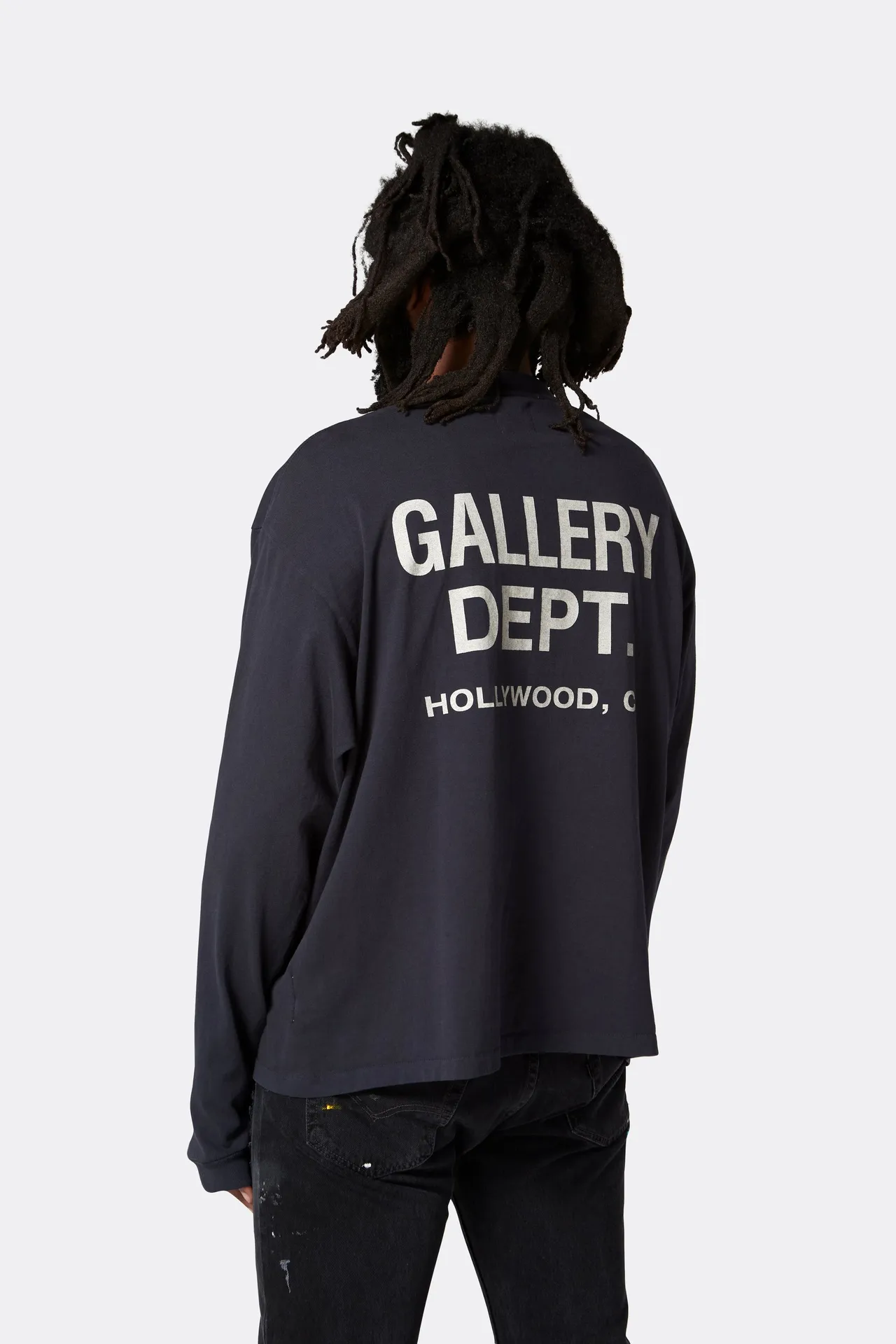 GALLERY DEPT. SOUVENIR L/S TEE Black Basic English Logo Long Sleeves Washed Black S-XL Heavy Washed Vintage Cylindrical Seamless Linen Cotton Fabric